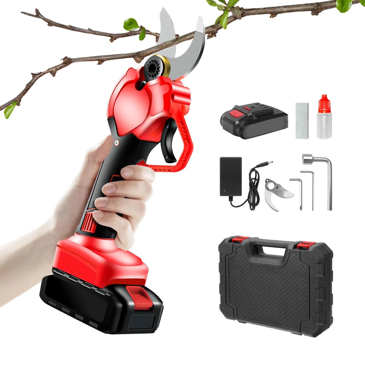 Cesoie da potatura a batteria 40 mm, 21 V, motore senza spazzole, cesoie elettriche da giardino, lame SK5 con blocco di sicurezza, forbici da giardino a batteria per alberi da frutto, giardini, rami