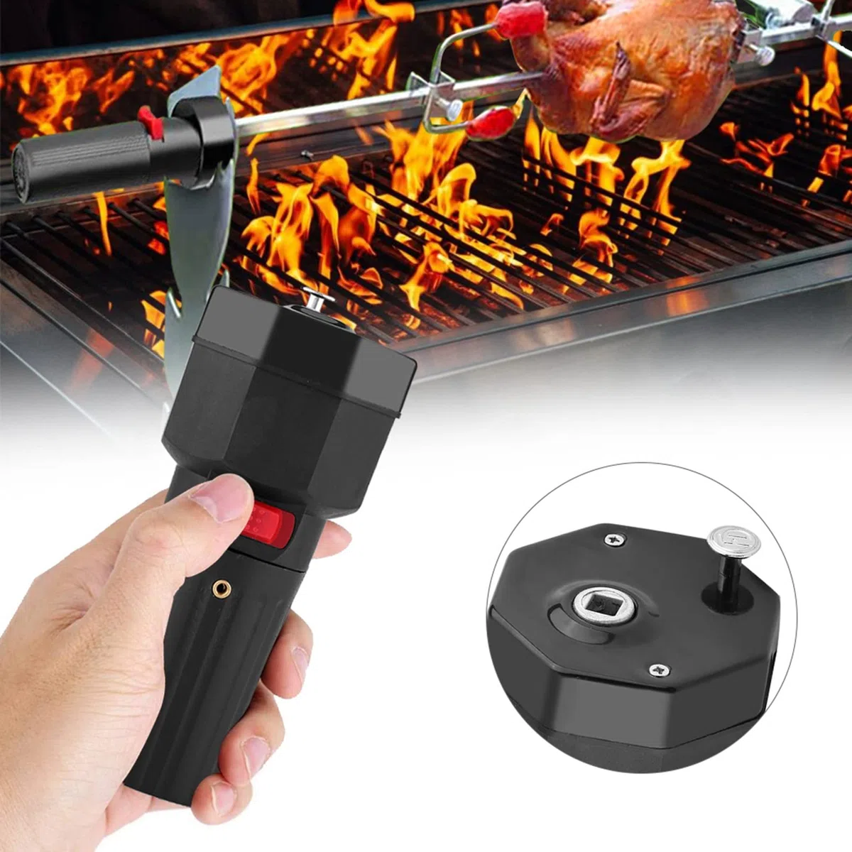 Yctze Motore per Girarrosto, Motore per Barbecue 1.5v a Batteria Nero Elettrico Barbecue Grill Motore Accessorio Staffa per Arrosto per Picnic in Casa All'aperto