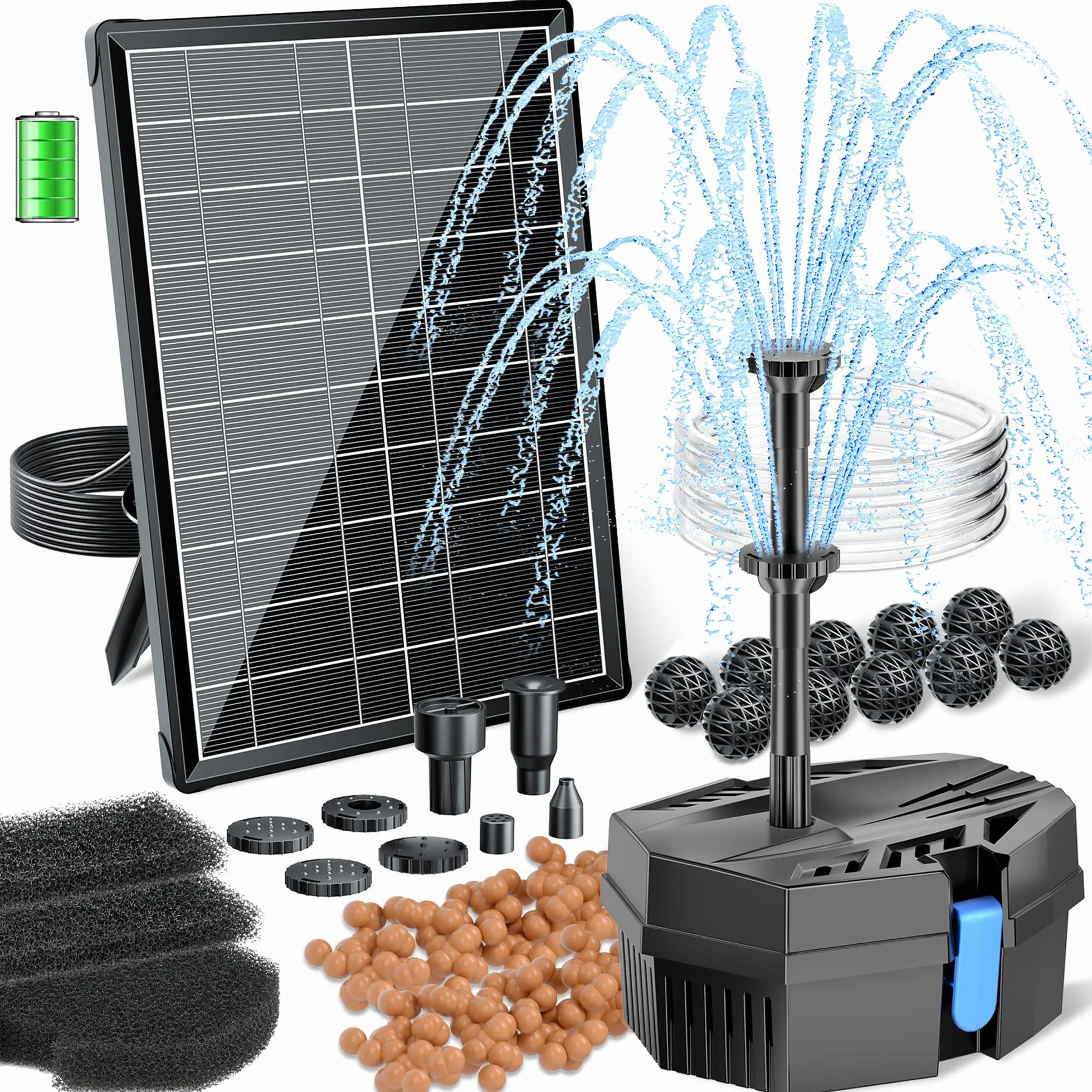 Biling Filtro solare per laghetto da 8 W, con batteria da 405 l/h, tubo per pompa solare e 10 ugelli, fai da te, per laghetti da giardino, giochi d'acqua, fontana solare per laghetti di koi, bagni per
