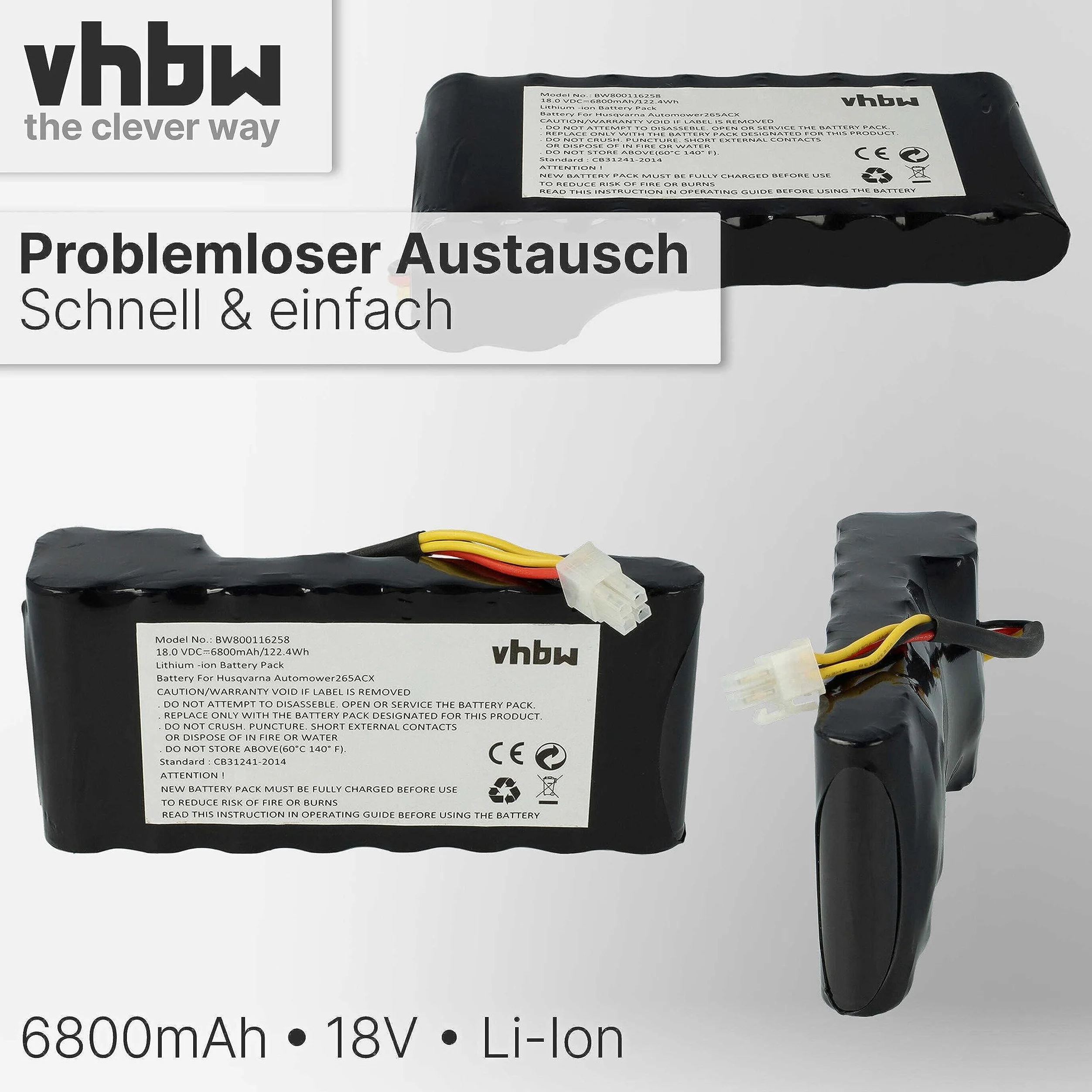 vhbw 2x batteria sostituisce Husqvarna 589 58 57-01, 593 1 141-02, 593 11 41-03, 593 11 41-01 per robot tagliaerba 6800mAh 18V Li-Ion