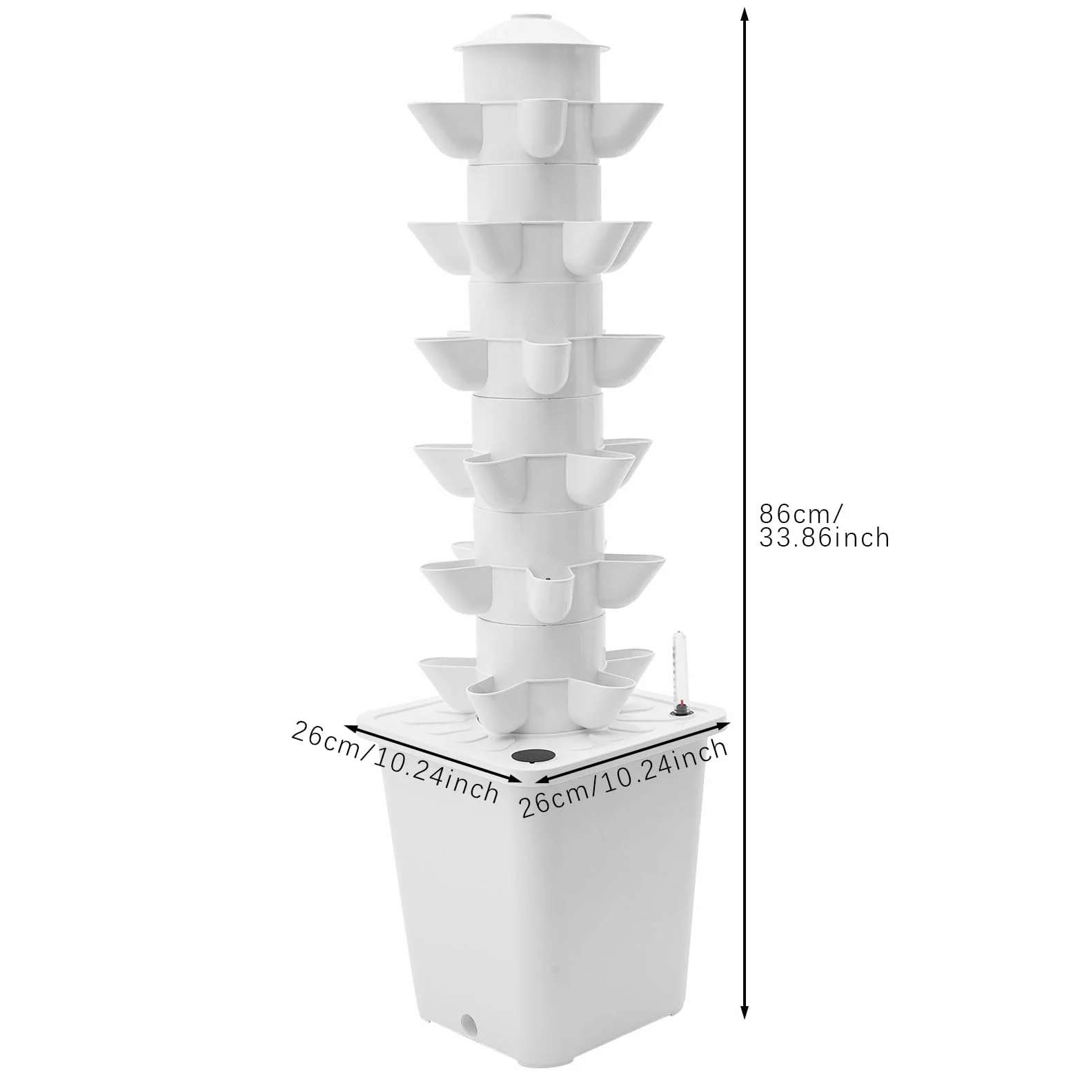 Hydroponic Growing System, 6 piani, 30 fori, torre idroponica con serbatoio dell'acqua da 10 l, indicatore del livello dell'acqua, per pomodori, fragole, lattuga, peperoncino, menta
