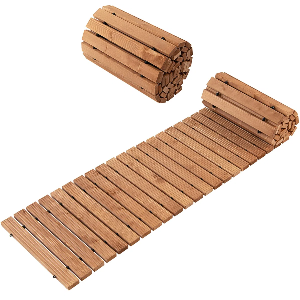 COSTWAY Passerella Arrotolabile per Giardino, Sentiero da Giardino con Filo di Ferro e Consistenza Antiscivolo Resistente alle Intemperie, Percorso in Legno per Cortile e Spiaggia (245 x 43 x 2 cm)