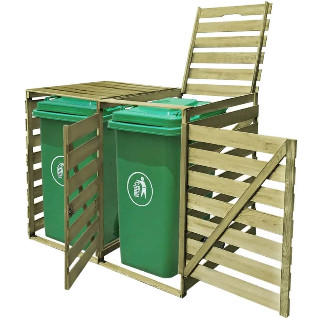 vidaXL Copribidoni 240 L 2 Bidoni Spazzatura Pattumiera da Giardino Legno Pino