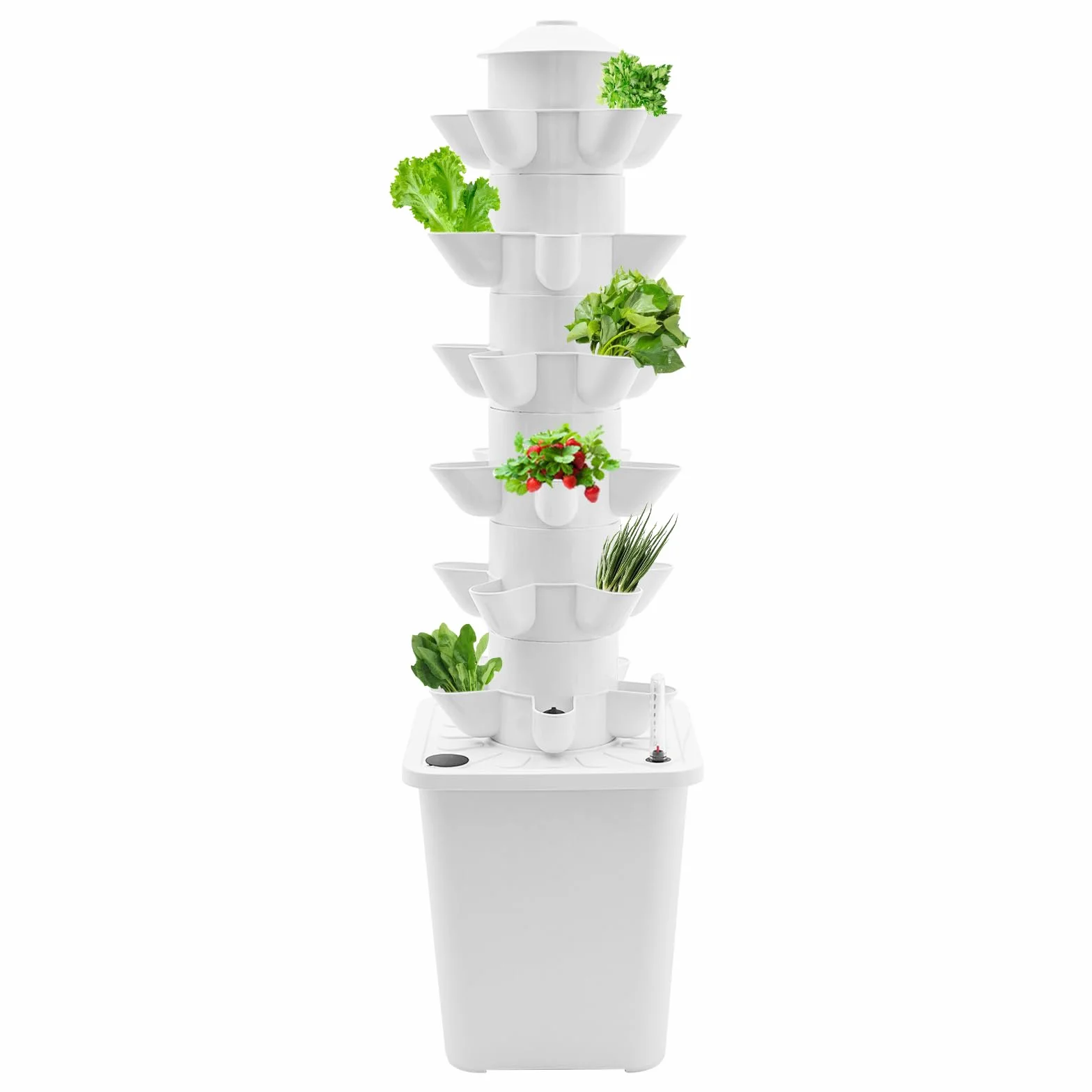 Hydroponic Growing System, 6 piani, 30 fori, torre idroponica con serbatoio dell'acqua da 10 l, indicatore del livello dell'acqua, per pomodori, fragole, lattuga, peperoncino, menta