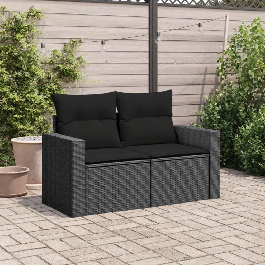Festnight Divano Esterno 2 Posti, Divano da Giardino con Contenitore, Divanetto da Esterno, Salotto da Giardino, con Cuscini in Polyrattan Nero