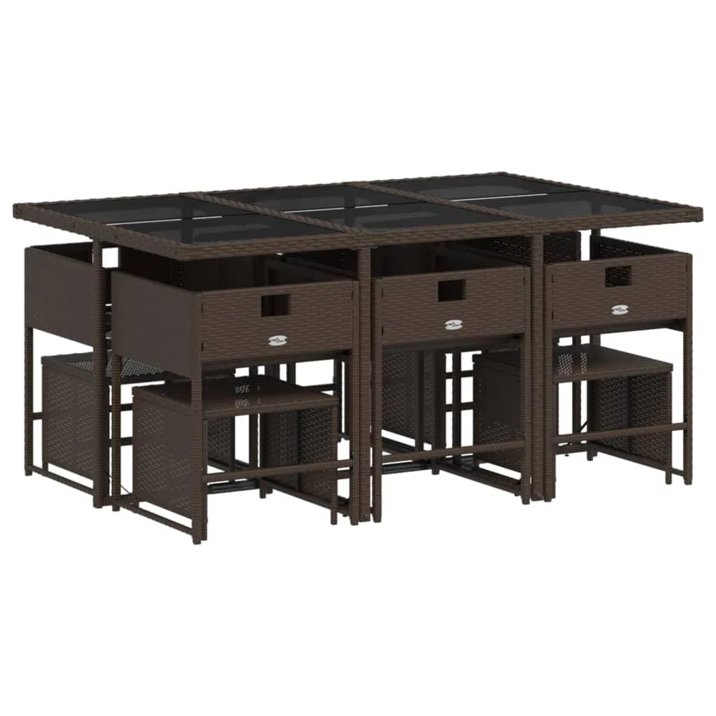 IKAYAA Set Tavolo da Giardino con Sedie da 7 Pezzi Set Pranzo Giardino Set Mobili da Giardino 7 Pezzi in Polyrattan Salotto da Esterno con Tavolo-Marrone-11 pz