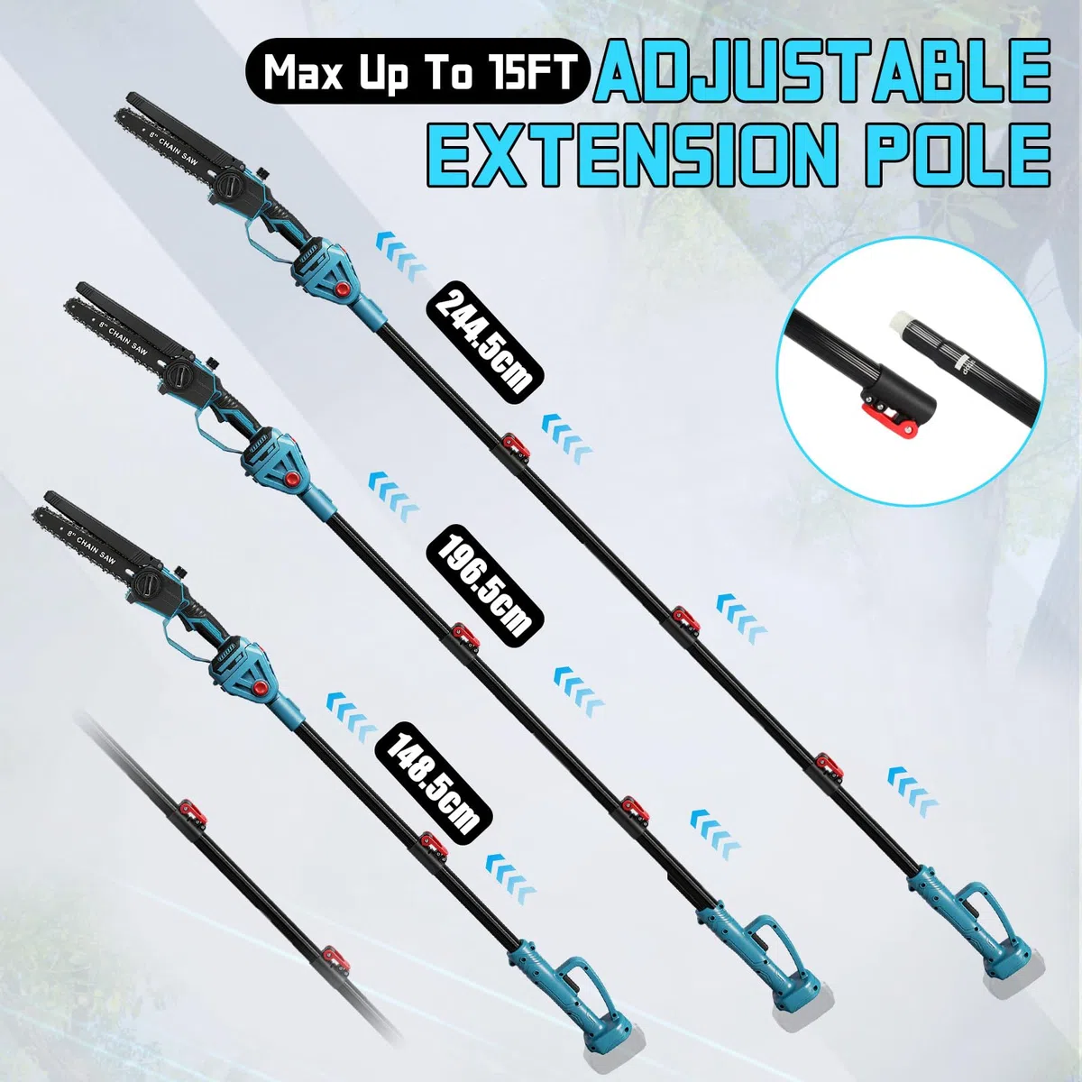 Sega da potatura professionale compatibile con Makita 18V, 8 pollici Brushless 2 in 1 Sega da potatura con manico telescopico e telescopico elettrico Altezza di lavoro (Senza batteria)