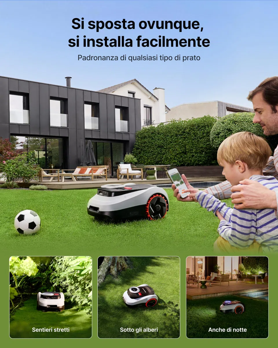 Segway Navimow i208 LiDAR Robot Tagliaerba Senza Filo Perimetrale per 800m² con Garage M, Pendenze del 45%, LiDAR a stato solido + Vision, Mappatura Automatica, 4G integrato (Spedito separatamente)