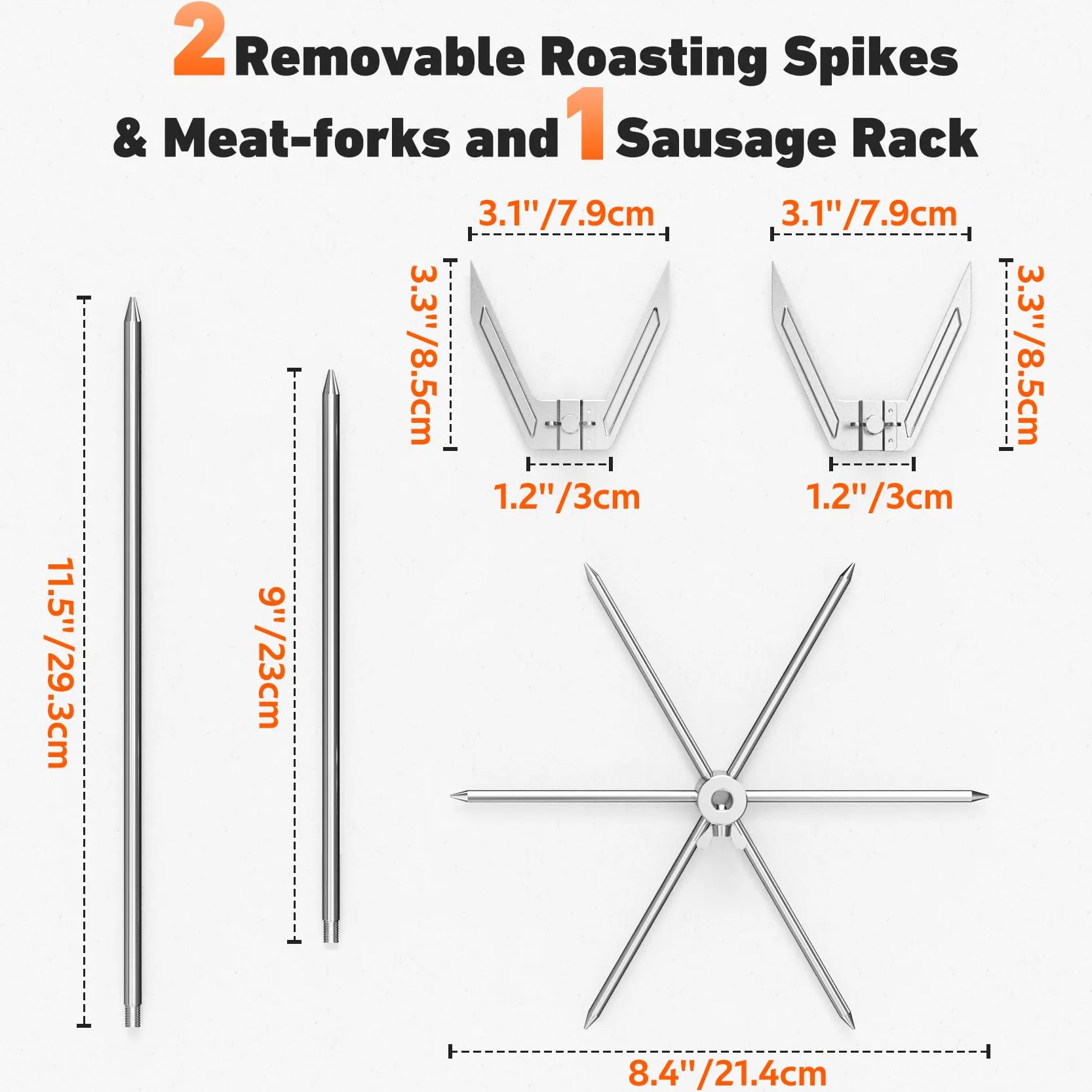 Onlyfire Spiedino Verticale Multifunzione per Barbecue, Spiedo per Carne in Acciaio Inossidabile con Forchette Rimovibili per Pollo e 2 Diverse Misure di Spiedi per Shawarma, Pollo Intero, Pesce