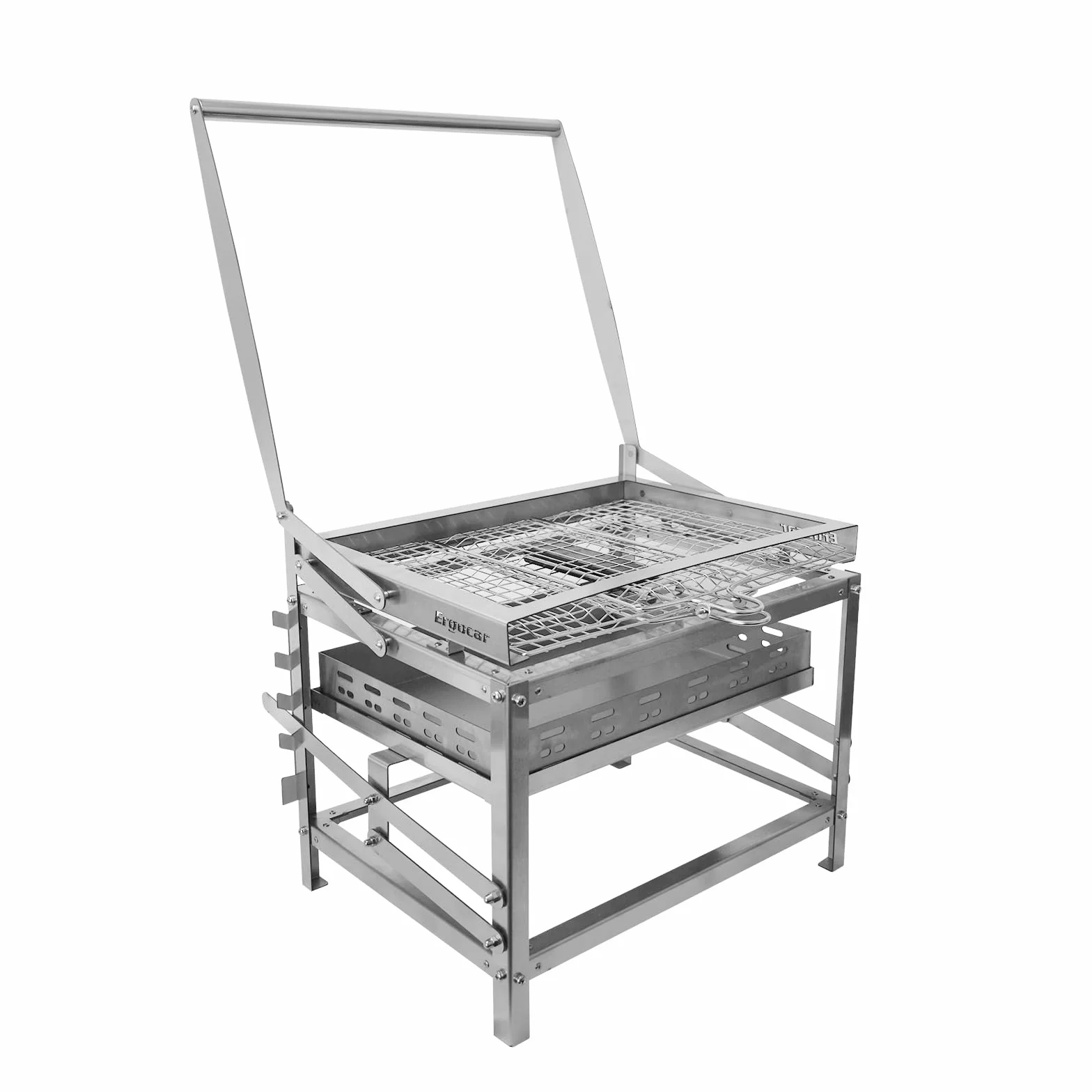 Ergocar Barbecue a Carbonella - Multifunzionale Da Esterno Portatile Ruotabile Con Vassoio a 4 Livelli Regolabile In Altezza Ideale Per Affumicare All'Aperto, Picnic, Campeggio e Barbecue
