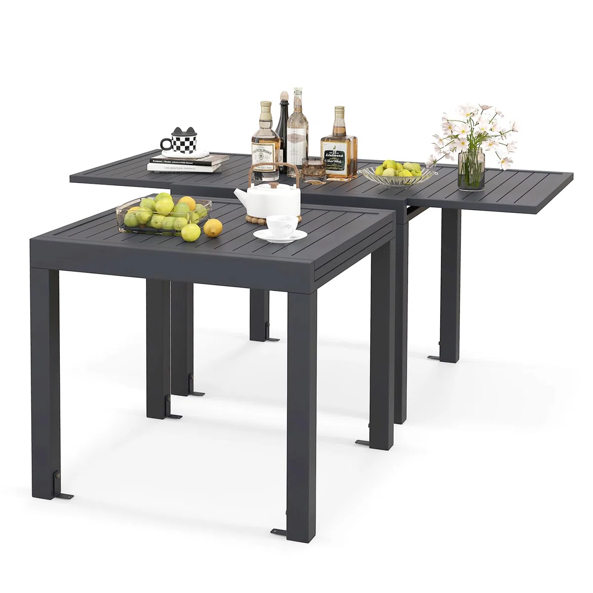KOMFOTTEU Tavolo da Giardino Allungabile per 4-6 Persone, Tavolo da Pranzo Regolabile da 80 a 160cm Resistente alle Intemperie in Alluminio, Tavolo da Esterno Rettangolare (Grigio Scuro)