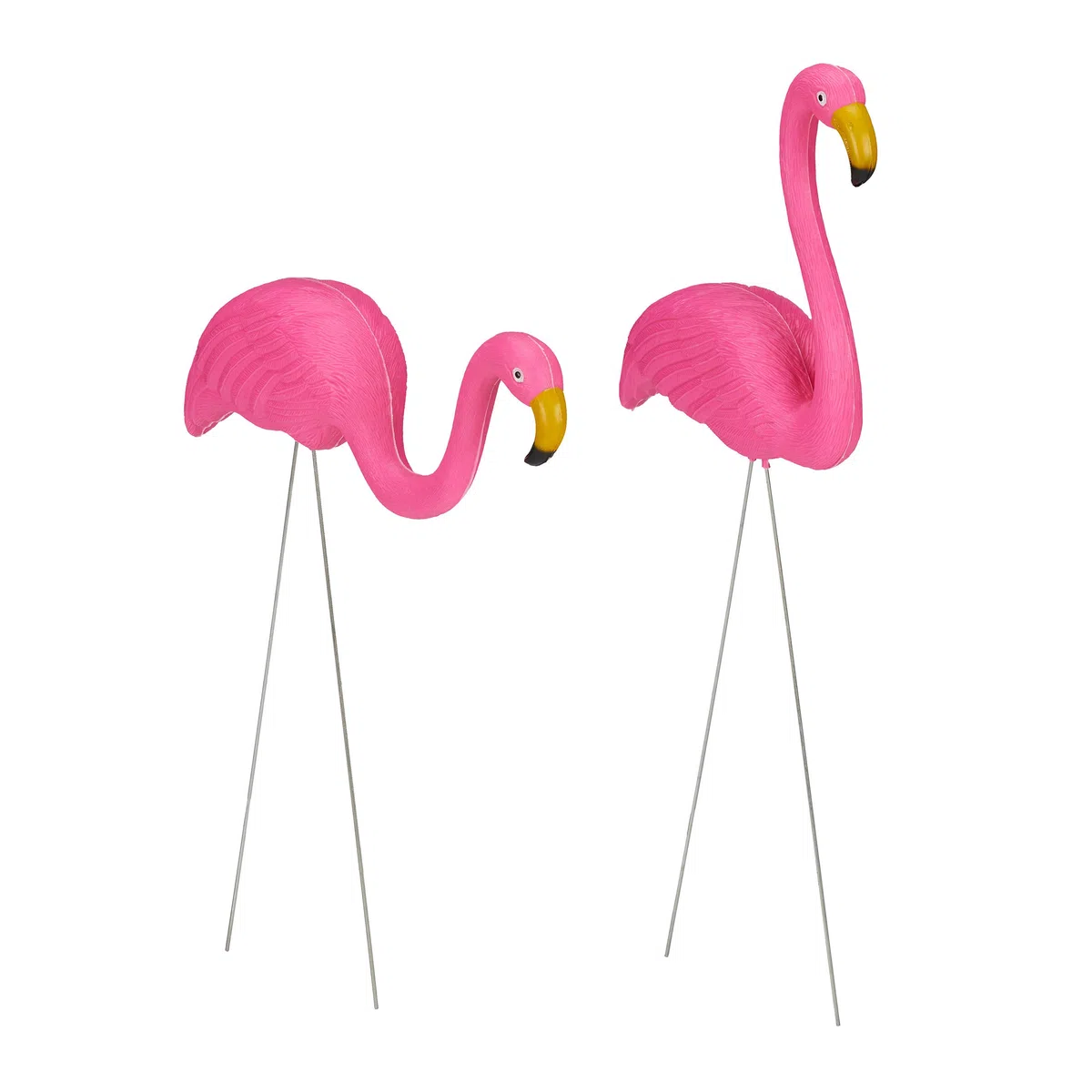 Relaxdays Fenicottero Decorativo, Set da 2, Arredo da Giardino, Fascino Tropicale, in Plastica e Metallo, 2 Misure, Pink
