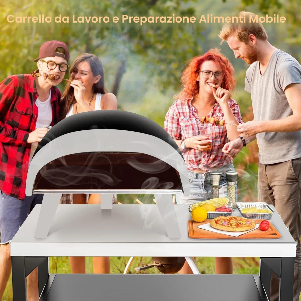 GFTIME Carrello con tavolo per forno a pizza per Ninja Woodfire, Blackstone Griddle, Weber Q, grande carrello multiuso per isola da cucina, supporto per griglia da esterno, carrello con tavolo per