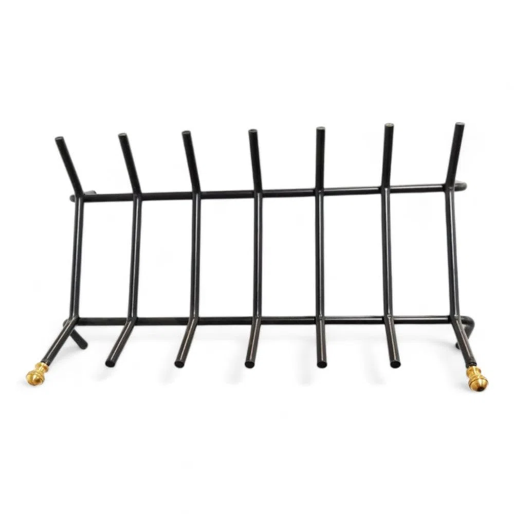 Brucialegna rettangolare ferro battuto nero con pomoli in ottone 7 barre ideale per camino cm 55x35x16h robusto e elegante