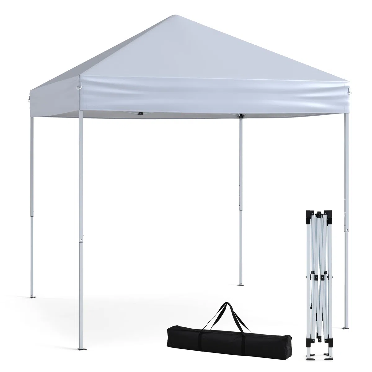 HOMASIS Gazebo Pieghevole Impermeabile 2 x 2 M, Gazebo Esterno Resistente con 4 Corde Antivento e 8 Picchetti, Tenda Pop Up Regolabile in Altezza e Borsa per il Trasporto per Campeggio (Bianco)