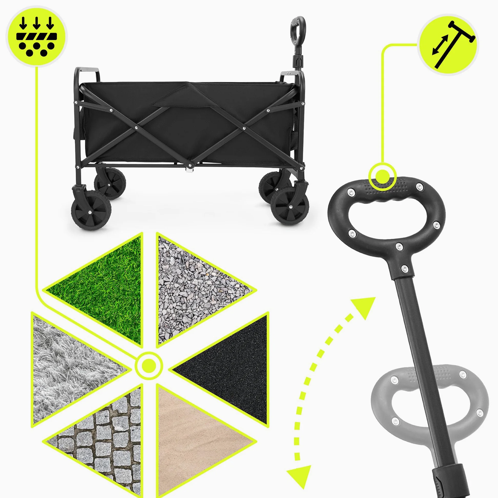 HyperMotion Carrello Pieghevole con Ruote Portatutto 80L, Carrello da Giardino e Campeggio in Acciaio, 79x49x92 cm, Chiusura Rapida, 4 Ruote Girevoli, Nero