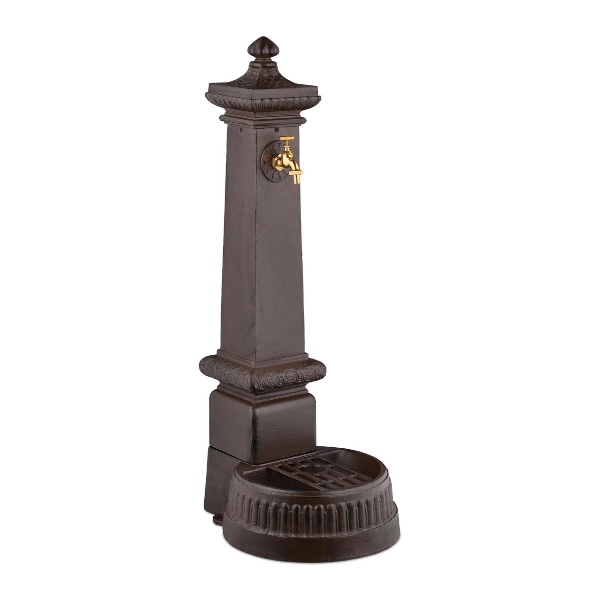 Relaxdays Fontana da Giardino in Stile Antico, Fontanella a Colonna con Rubinetto e Vaschetta, 100x44,5x38 cm, Marrone
