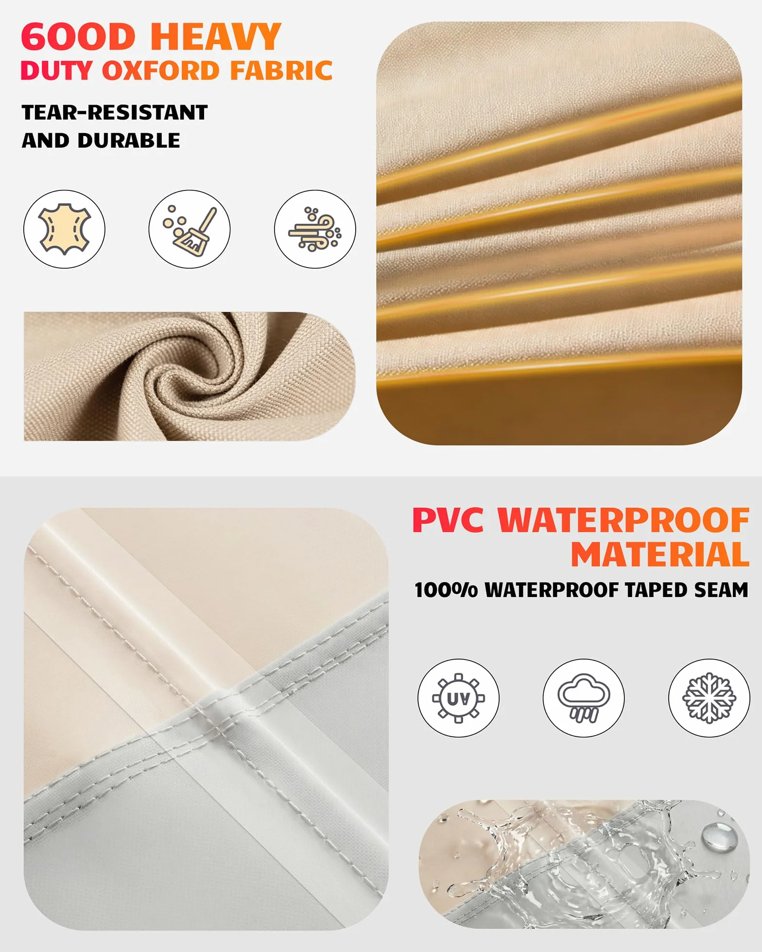 Vailge Copertura impermeabile per chaise longue da patio, 600D, resistente ai raggi UV, 2 pezzi, colore: beige e marrone