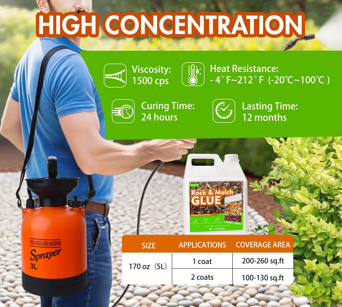 Legante per Ghiaia da Esterno con Spruzzatore 5L, Colla per Ghiaia e Pacciamatura Pronta all'Uso, Stabilizzatore Trasparente ad Asciugatura Rapida Atossico, per Ciottoli, Corteccia, Paglia Secca