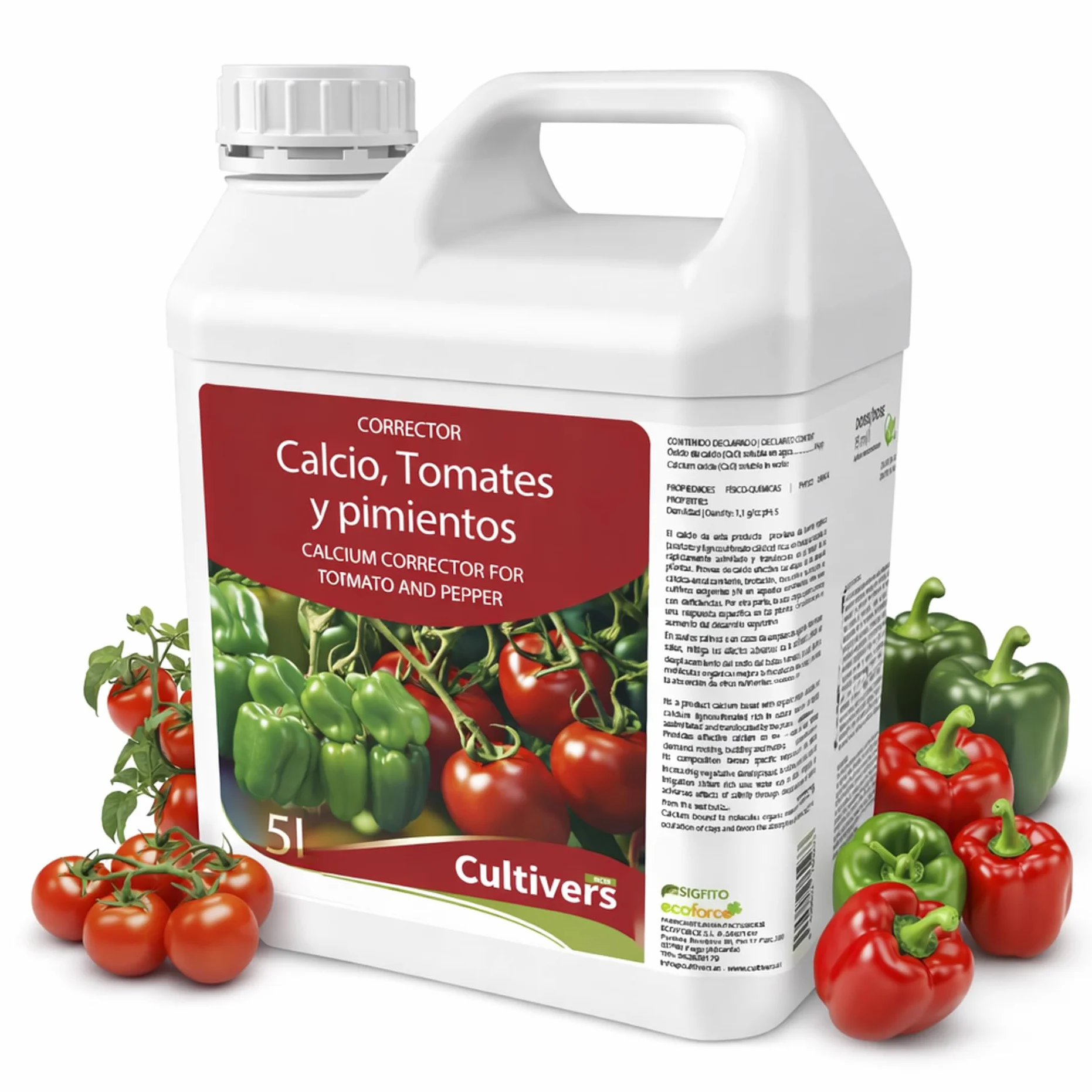 Cultivers CULTIVERS Calcium Pomodori e Peperoni Liquido 5 L Correttore di carenza di calcio per verdure. Il fertilizzante organico naturale rafforza la resistenza alle malattie