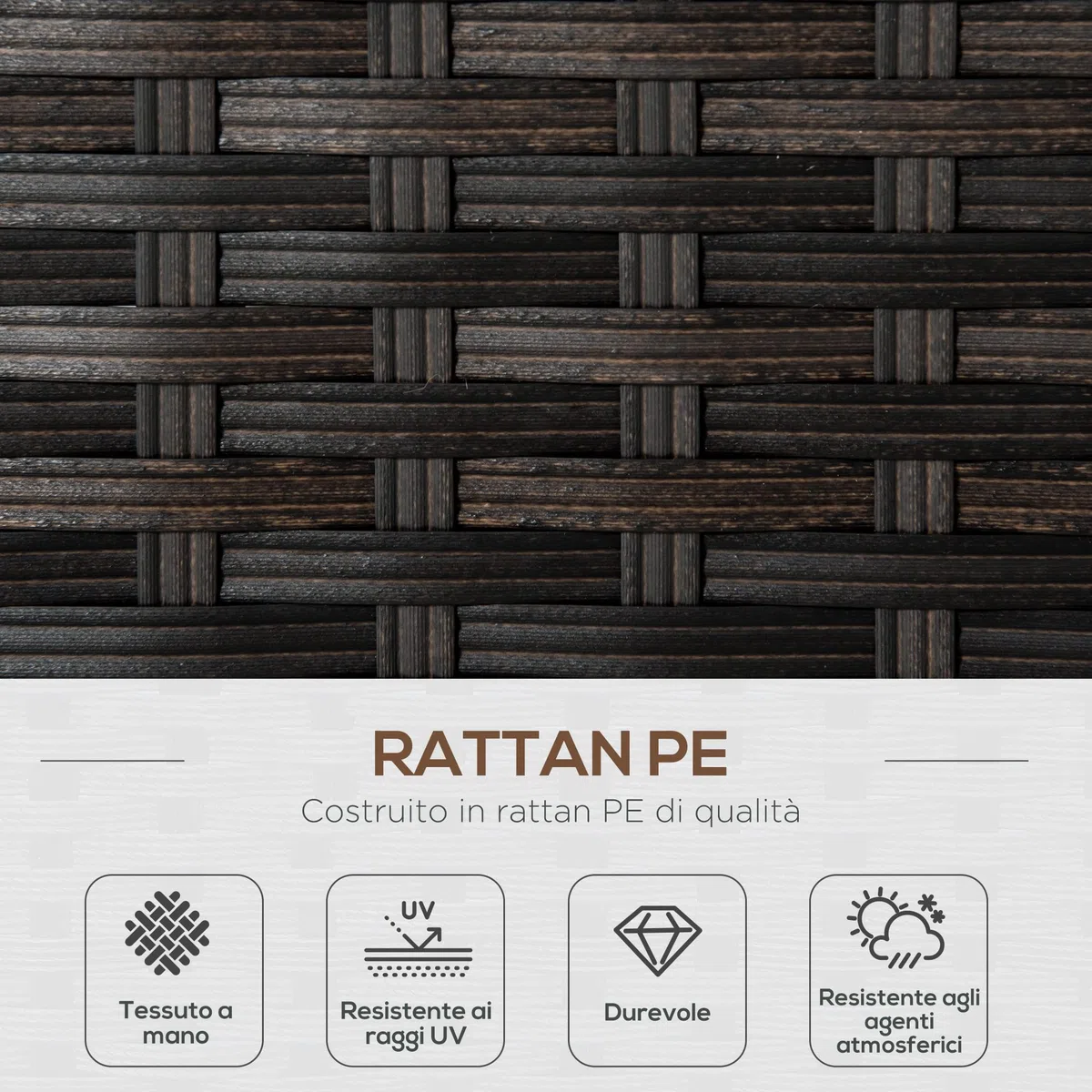 Outsunny Divano da Giardino 2 Posti in Rattan PE, Divano da Esterno con Cuscini Imbottiti e Piedini Regolabili, 132x70x74cm, Marrone
