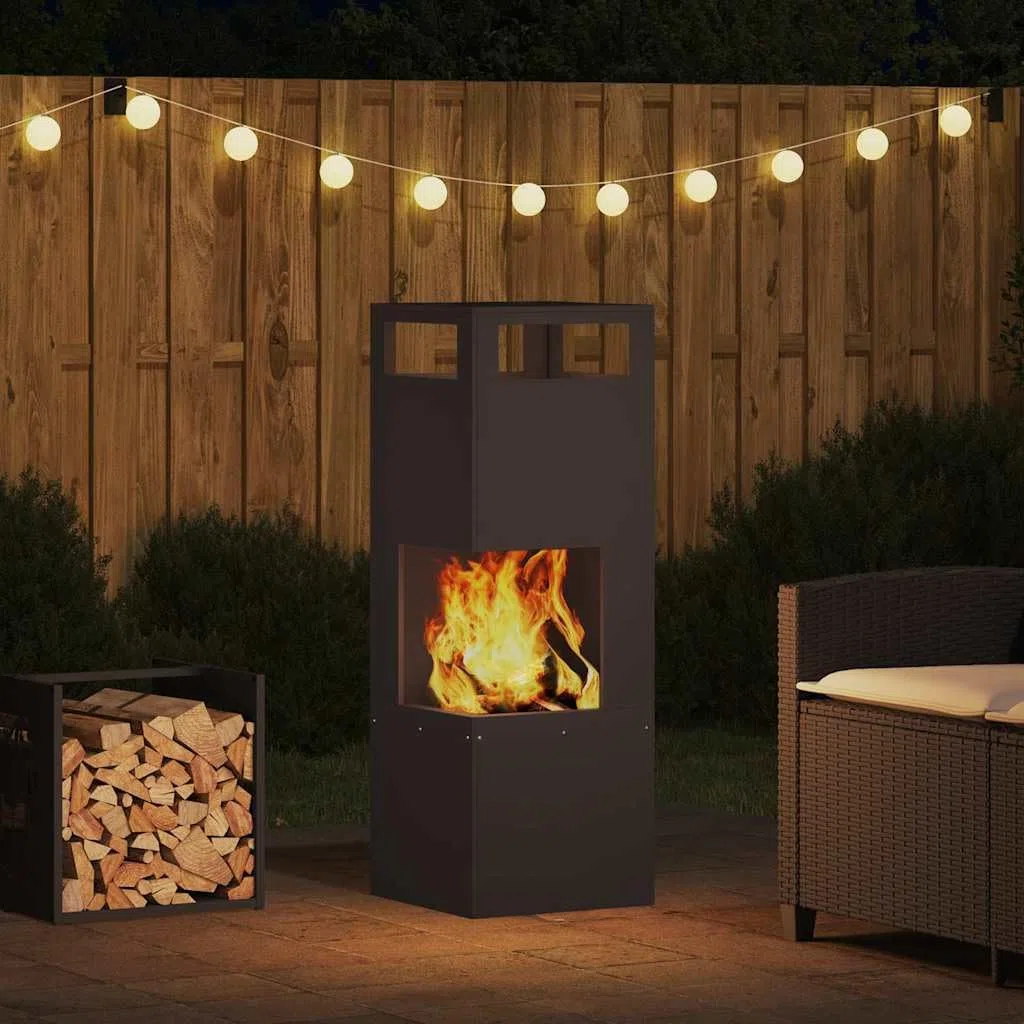 vidaXL Focolare Nero 35 x 35 x 100 cm Acciaio, Giardino e terrazza, Moderno braciere Rettangolare, Portatile e Robusto per Incontri, Resistente alla ruggine