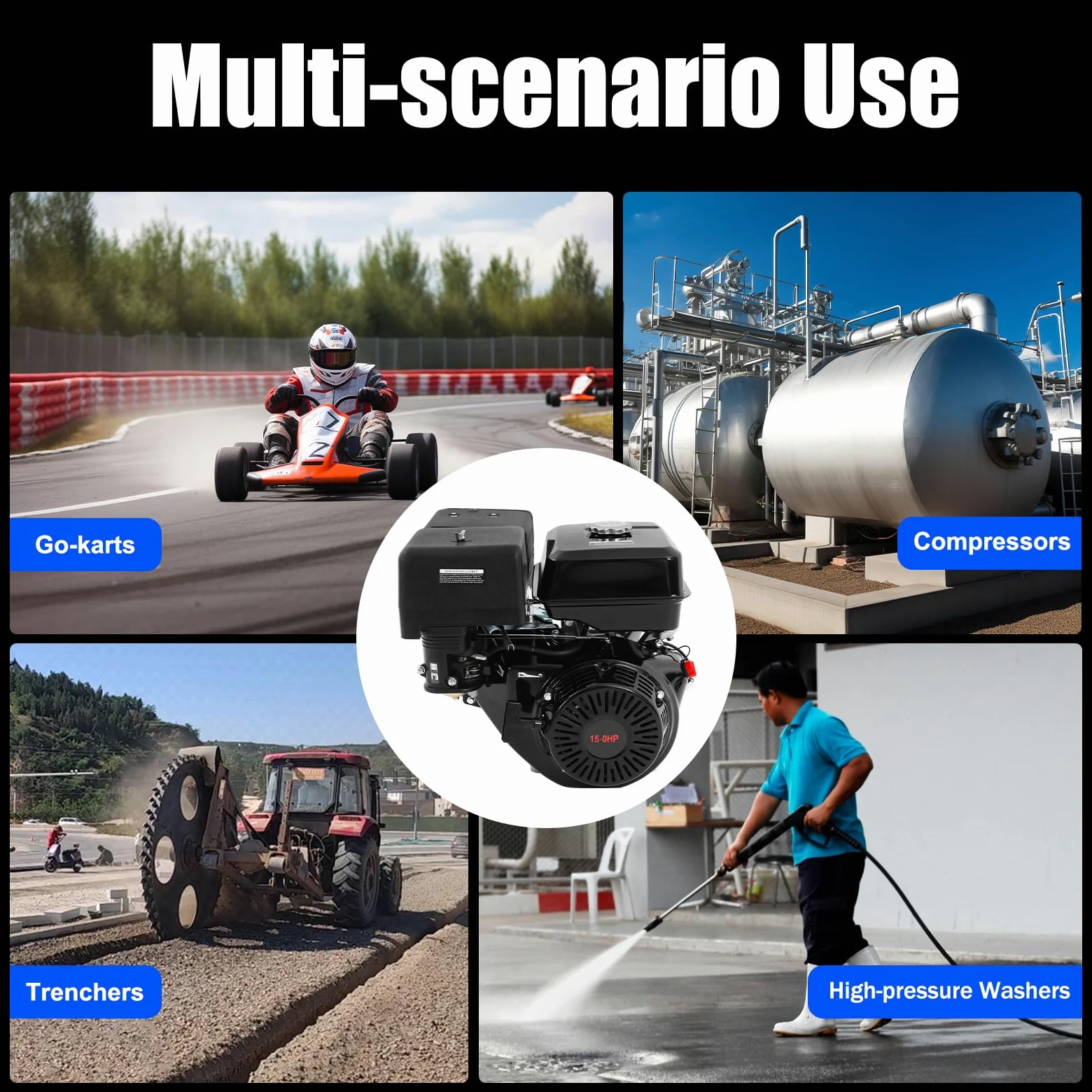 Motore a benzina da 15 cv a 4 tempi, motore industriale da 420 cc, raffreddato ad aria, motore gokart monocilindrico, motore a carico pesante 3000 – 3600 giri/min, motore a benzina per