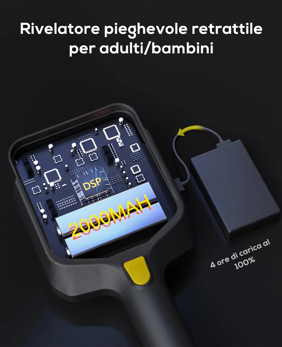 Metal Detector Professionali - 2000mAH Ricaricabile Metal Detector Oro per Adulti con Display LCD, Alta Precisione, Bobina di Ricerca IP68 Impermeabile da 10", Pieghevole e Retrattile