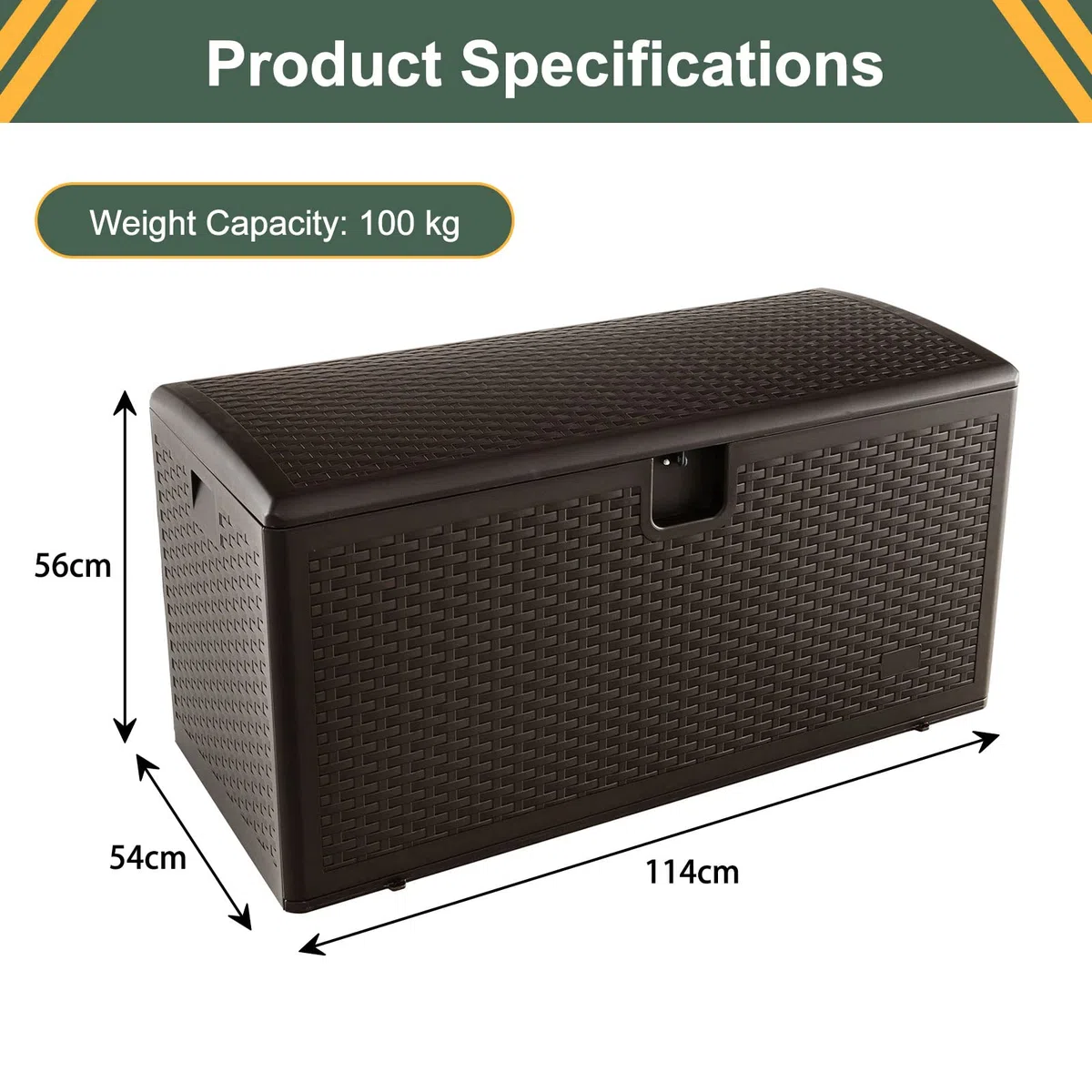 GIANTEX Cassapanca Per Esterni in Metallo e PE Rattan, Contenitore Impermeabile da 276 L, con Chiusura a Chiave, 114 x 54 x 56 cm, Marrone