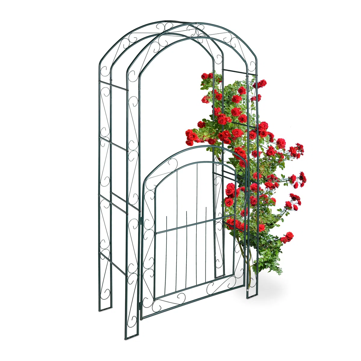 Relaxdays Arco per Rose con Cancelletto, Sostegno per Rampicanti, in Metallo, Resistente, HLP 215x115x43 cm, Verde