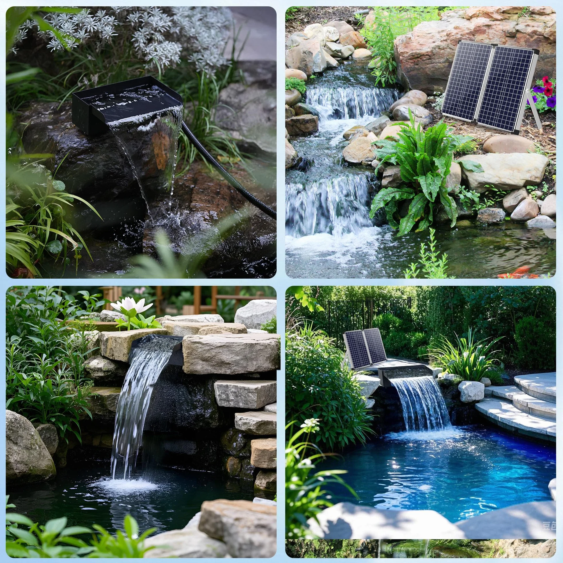 Biling Set di cascate per laghetto a energia solare, 70 W, 30 cm, in acciaio inox, a cascata e a tubo durevole, decorazione per laghetto, piscina, ruscello, laghetto da giardino, terrazza, fai da te
