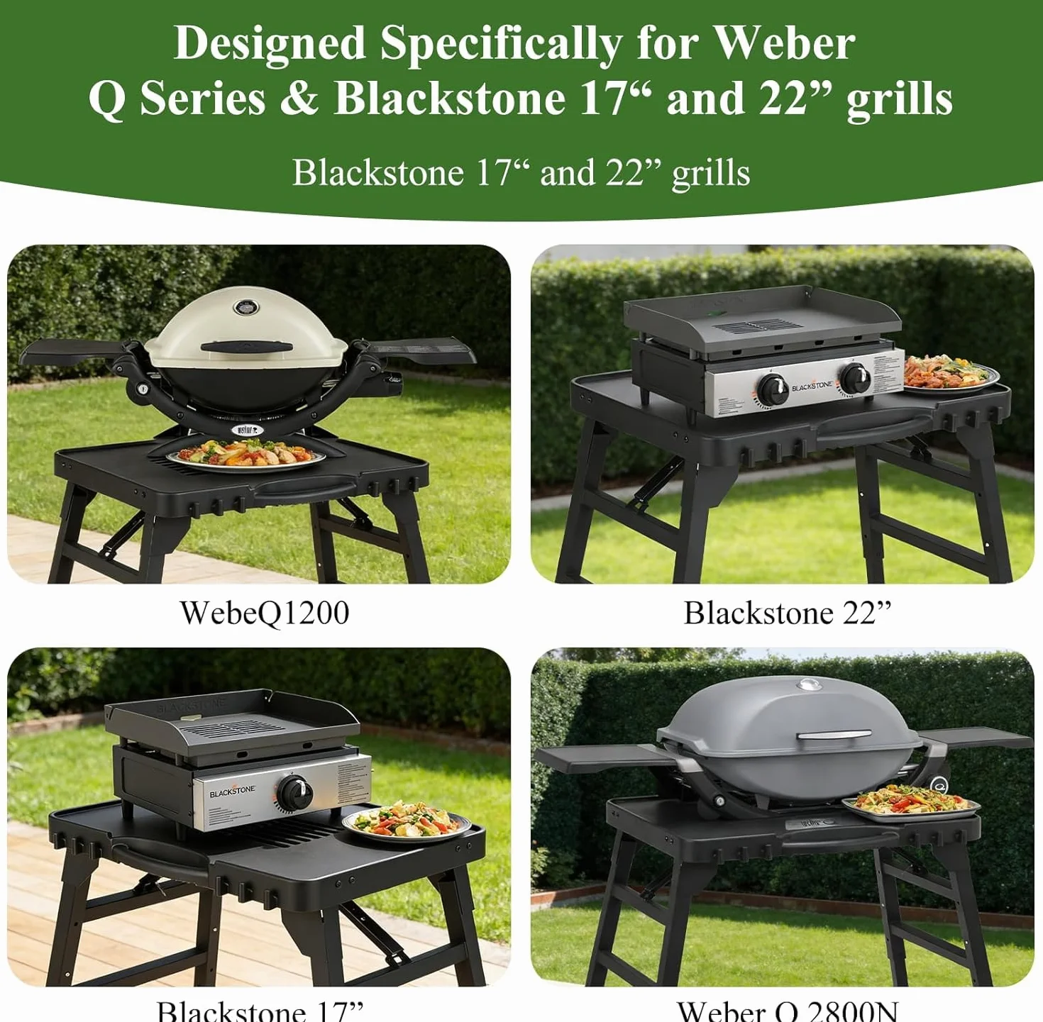 Carrello per barbecue da esterno per Weber Q100/Q200/Q300, Enders Urban, Burnhard Wayne, Ninja Woodfire, carrello da portata portatile, supporto per barbecue da esterno