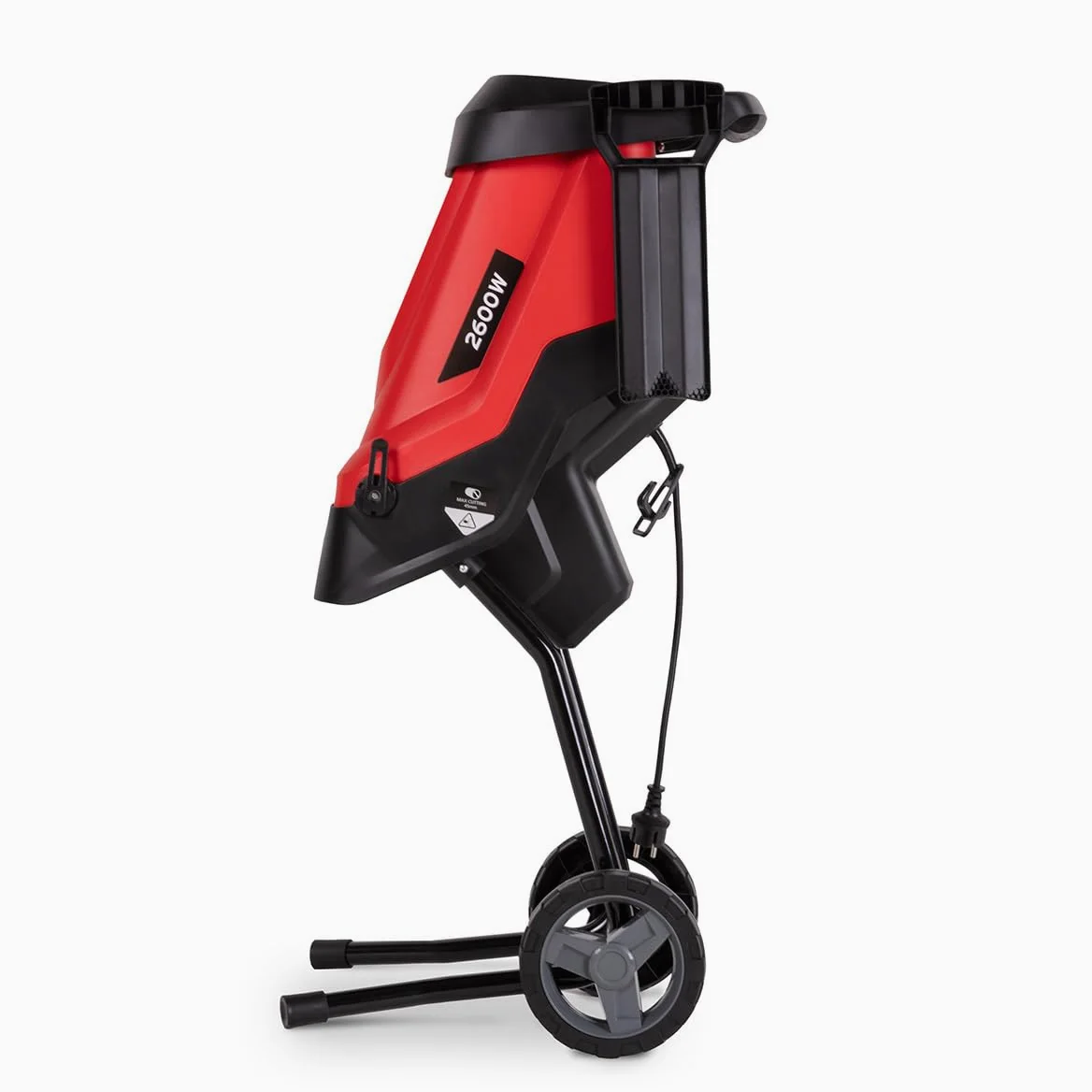 GREENCUT GE250C-2 - Biotrituratore elettrico, potenza 2600W, capacità di taglio 45mm, tramoggia grande, 2 sacchi di raccolta da 45l, ruote e maniglia di trasporto, rosso