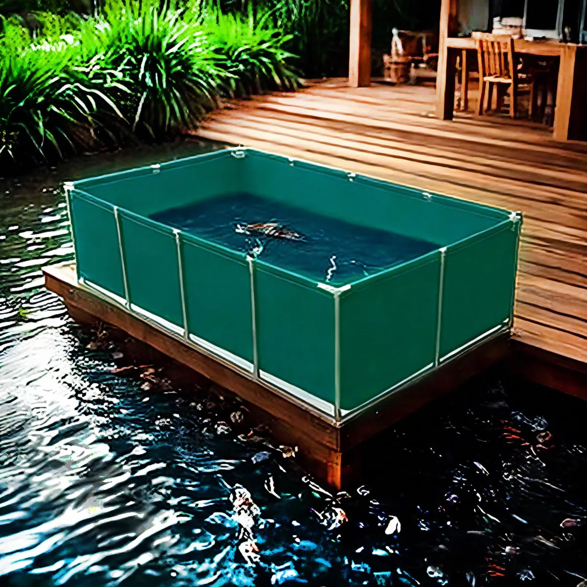 Laghetto Temporaneo in PVC per Pesci, Piscina Fuori Terra con Telaio di Acciaio, Serbatoio per Koi e Pesci Rossi, Facile Installazione