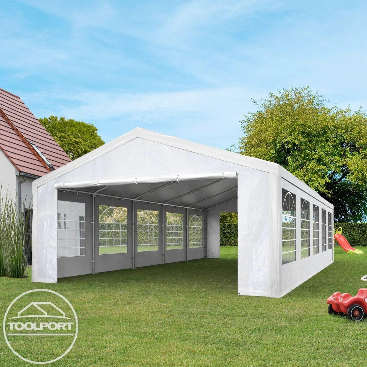 Tendone per feste gazebo 5x10 m bianco PE 350 N impermeabile protezione UV tenda giardino sagre eventi mercati esterno