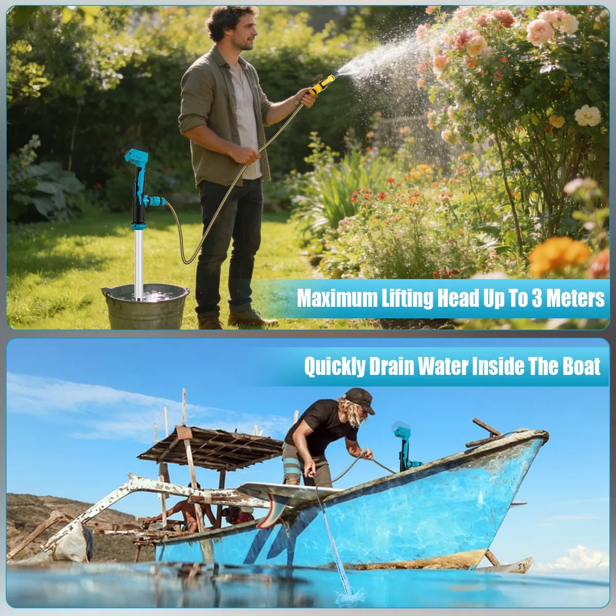 Pompa Trasferimento Acqua Senza Fili Compatibile con Batteria Makita 18V, Pompa Sommergibile Portabile 950 GPH per Piscina/Giardino/Stagno/Barca/Barili di Pioggia (Solo Strumento) (per Makita)