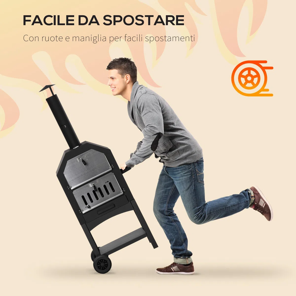 Outsunny Forno per Pizza Barbecue a Carbonella, BBQ da Esterni/Giardino in Acciaio Inox con Termometro, 64x54x160cm