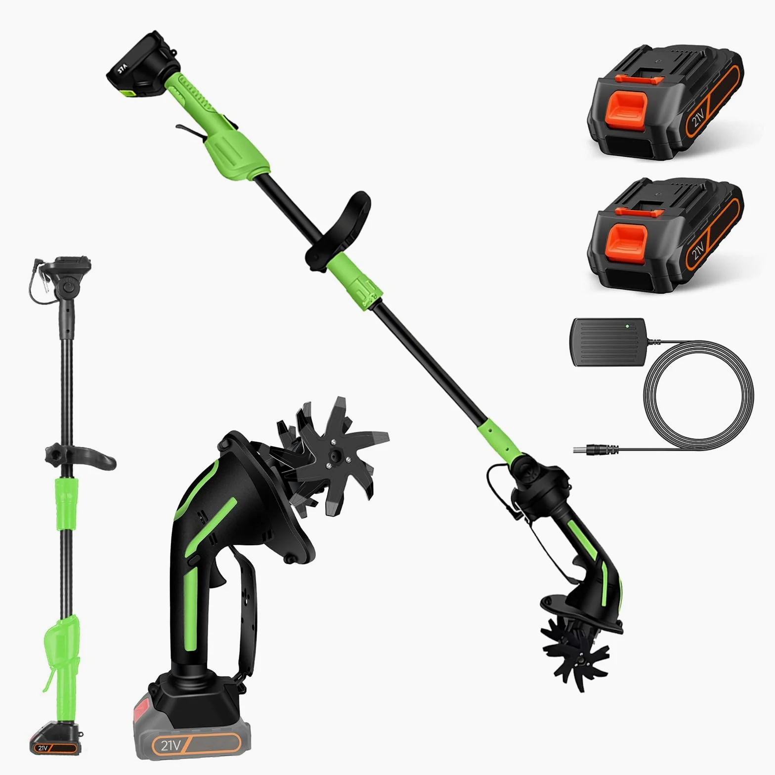 Motocoltivatore elettrico senza fili, mini motocoltivatore portatile con batteria 21 V, acciaio al Manganese, larghezza e profondità di 10 cm, per giardino, orto, diserbo (2 batterie)