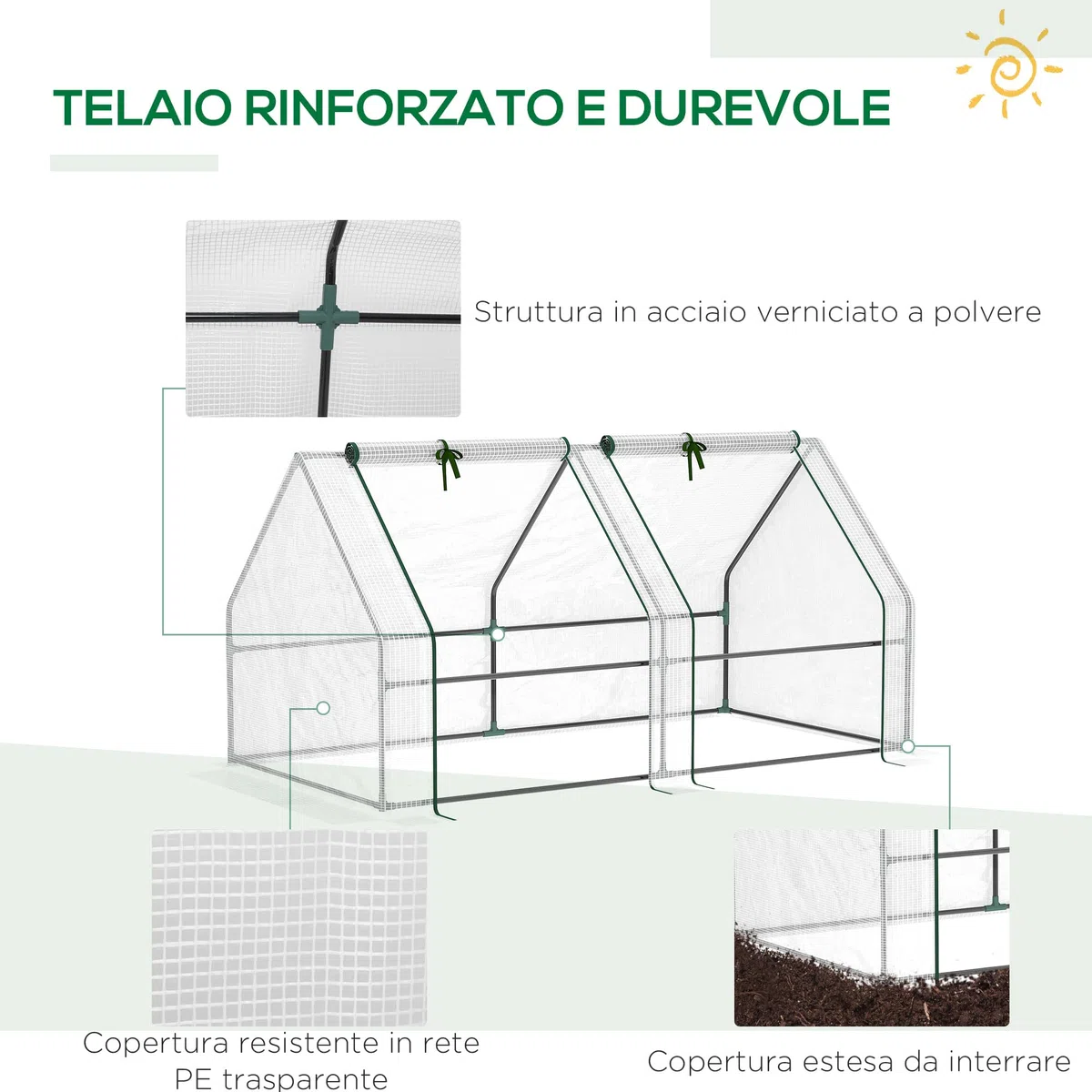 Outsunny Serra da Giardino 180x90x90 cm con 2 Porte Avvolgibili a Cerniera, Serra per Orto con Struttura in Acciaio e Copertura PE, per Orto Verdure Fiori Frutta, Bianco