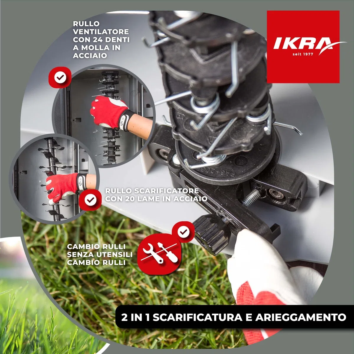 IKRA scarificatore elettrico IEVL 1840, cesto di raccolta 55 l, larghezza 40 cm, 1800W, incl. estirpatore