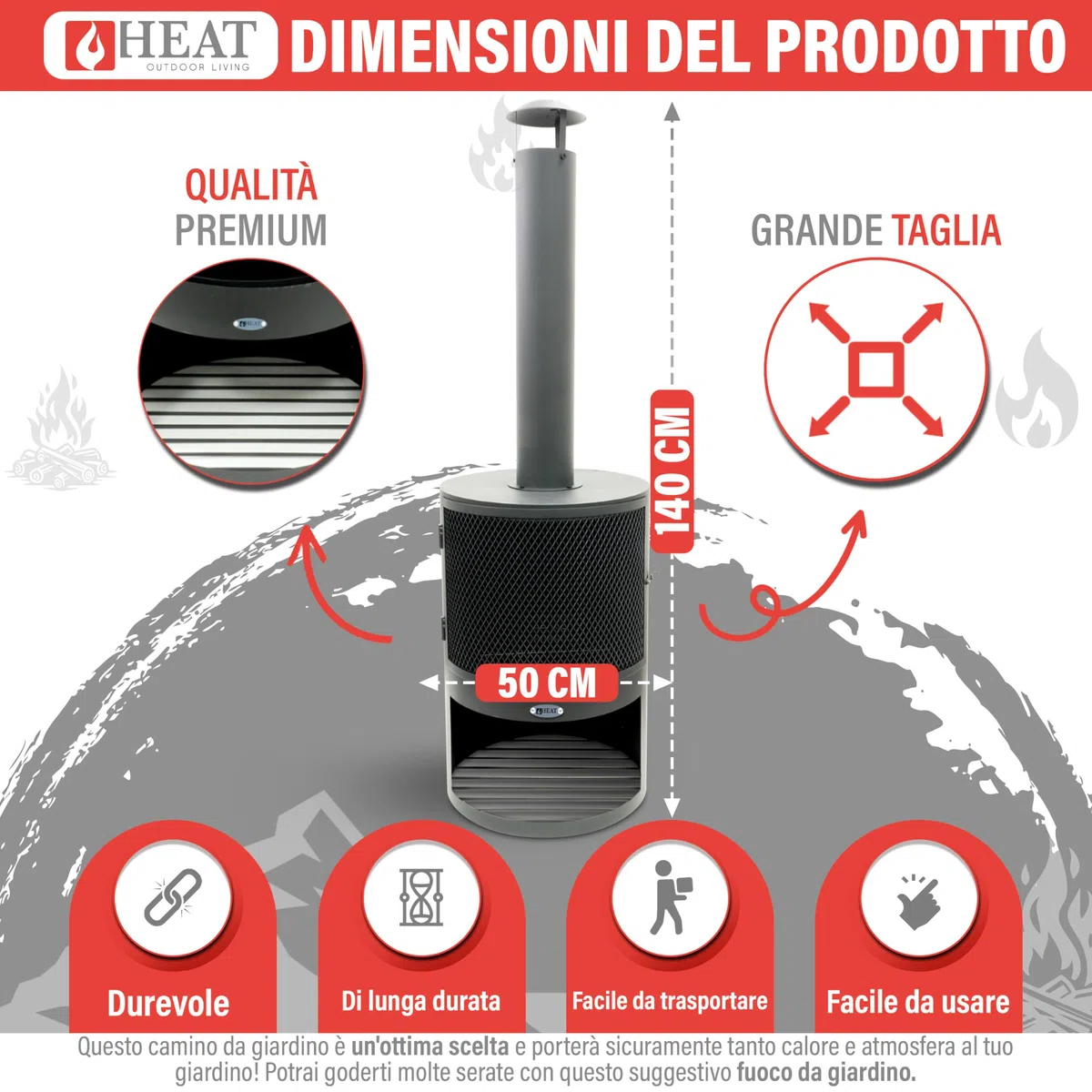 Hamar Camino Da Giardino - Stufa Da Patio - Pozzo Di Fuoco Per Serate Rilassanti - Colonna Di Fuoco - Camino Da Patio - Stufa Da Giardino in Acciaio - (Nero (47x47x148 cm))