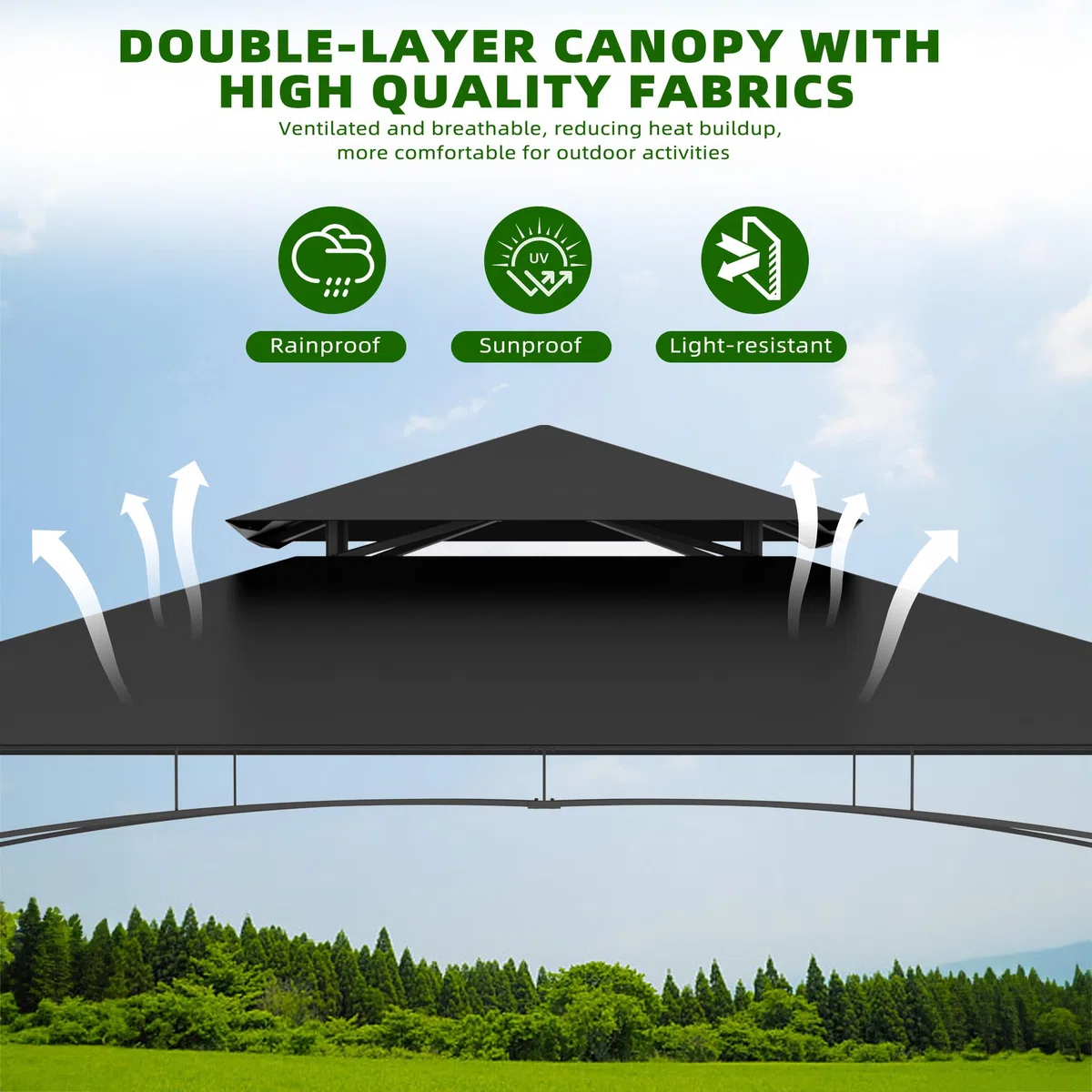 UISEBRT Gazebo per barbecue resistente all'inverno con telaio in metallo e tetto in poliestere, 245 x 153 x 250 cm, protezione da pioggia e sole, include cestino portaoggetti, gazebo per