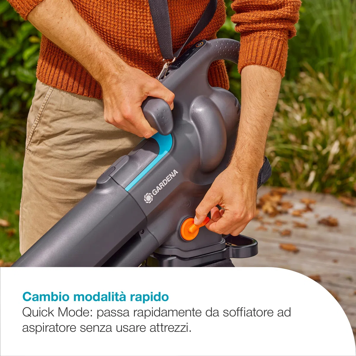 Gardena Soffiatore/Aspiratore A BatteriaPowerJet Collect 18V P4A Solo: Potente flusso d'aria, Cambio rapido di modalità, Velocità regolabile, Sacco di raccolta, Senza fili (14895-55)