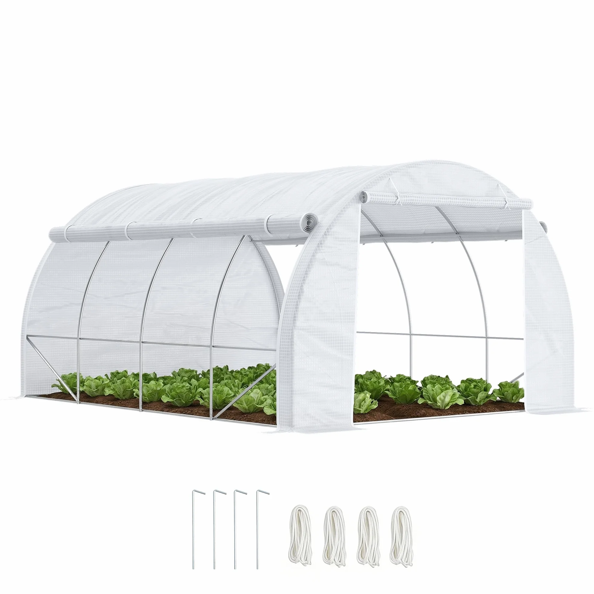 Outsunny Serra da Giardino a Tunnel 3.97x3x2 m con Porte Avvolgibili e Finestre, Serra per Orto con Struttura in Acciaio Zincato e Copertura PE, per Orto Verdure Fiori, Bianco