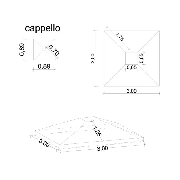 San Marco Telo di Ricambio per Gazebo 3x3 mt Bianco da 180 gr/mq, Resistente ai Raggi UV, Resistente alla Pioggia, completo di Camino Antivento
