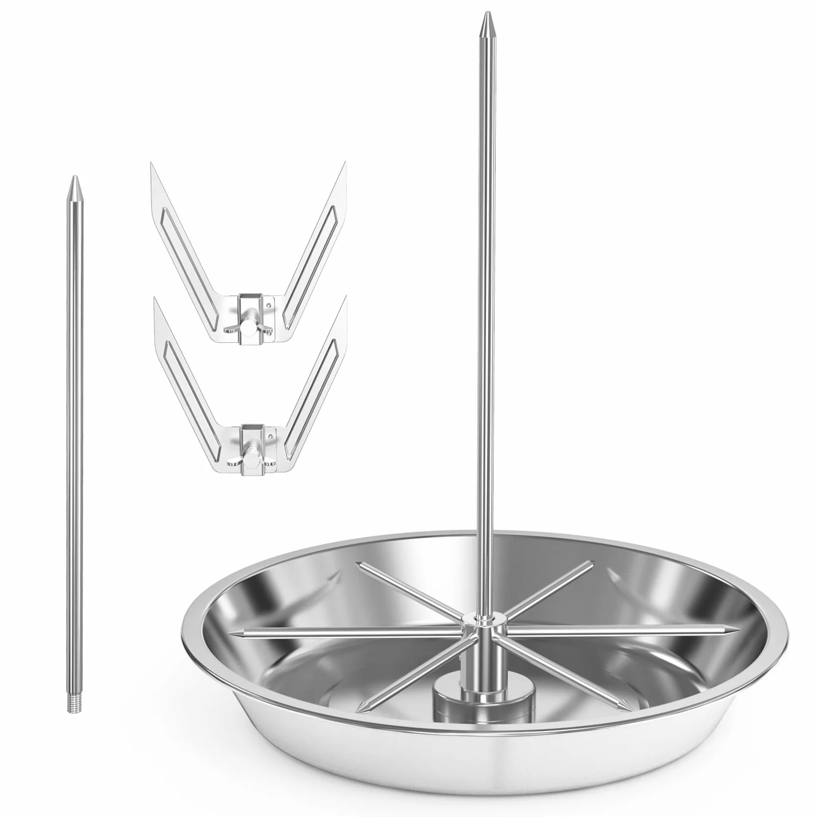 Onlyfire Spiedino Verticale Multifunzione per Barbecue, Spiedo per Carne in Acciaio Inossidabile con Forchette Rimovibili per Pollo e 2 Diverse Misure di Spiedi per Shawarma, Pollo Intero, Pesce