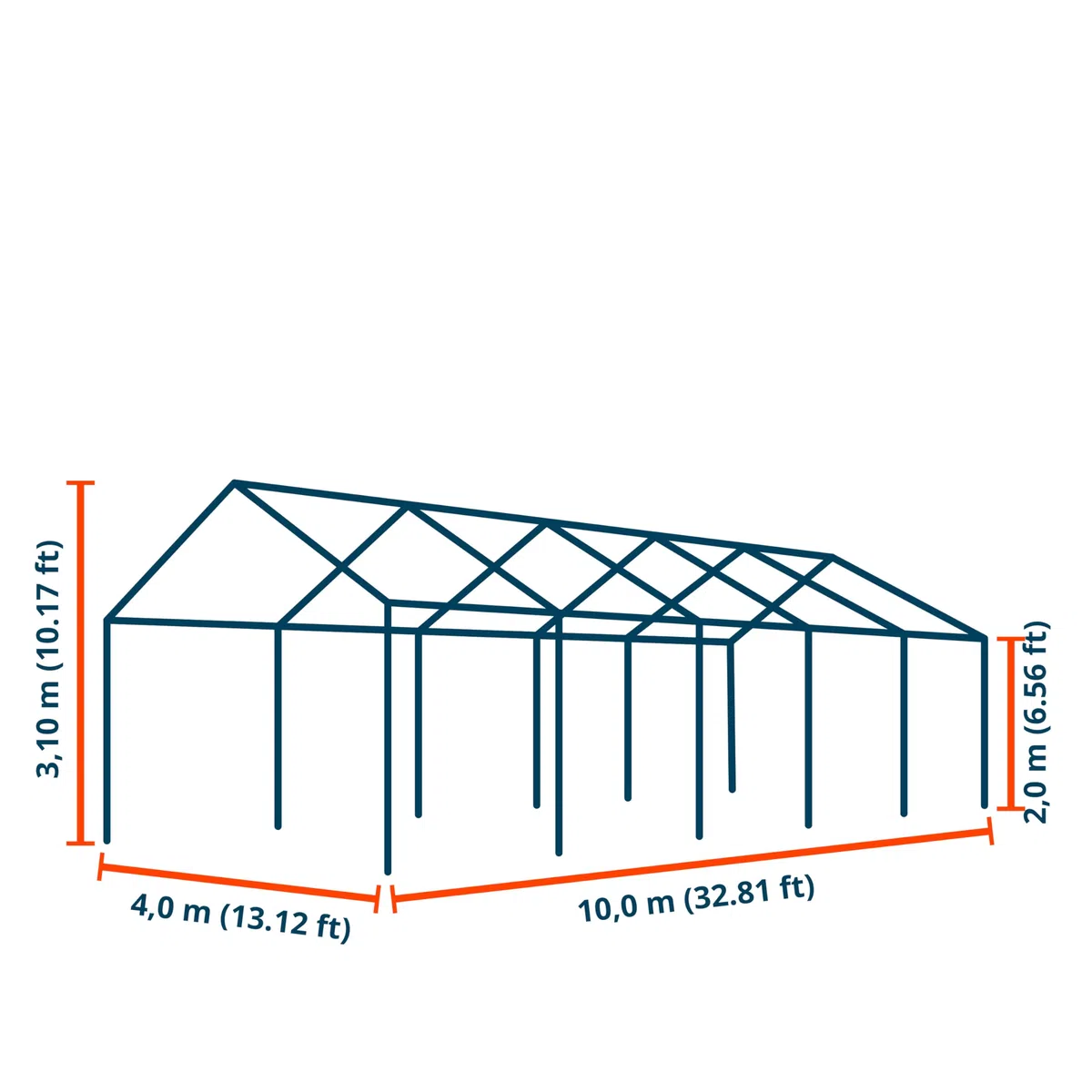 Tendone per feste 4x10 m Gazebo party per sagre, mercati 450 N bianco impermeabile protezione UV