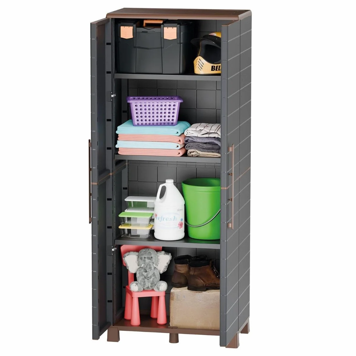 Art Plast - Armadio portaoggetti (2 ante, 3 ripiani regolabili, 70 x 39 x 165 cm), colore grigio