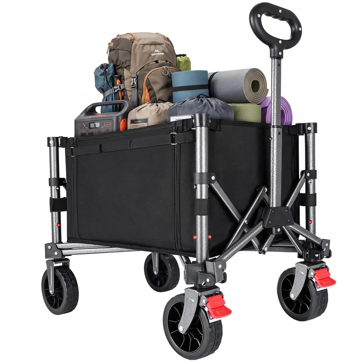 YEAUPE PRO Carrello con Ruote Portatile – 70L, 50kg carico max. – Pieghevole, con zip laterale, rete e manico telescopico – Ideale per campeggio, ufficio e casa – Nero Carbone