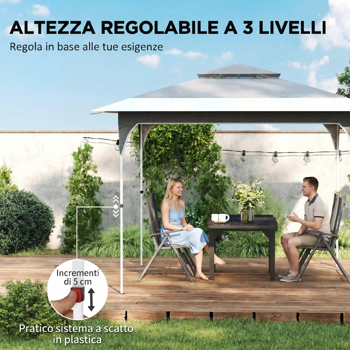 Outsunny Gazebo Pieghevole 3.5x3.5 m Pop Up Facile Montare con Pulsante Centrale, Gazebo da Giardino Altezza Regolabile con Tetto Doppio, Borsa da Trasporto, UV50+, per Esterno Feste, Grigio Scuro